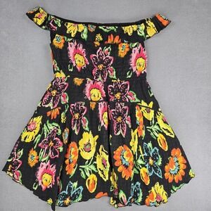 Urban Outfitters Dress Womens Large Black Floral Off Shoulder Smocked Sundress